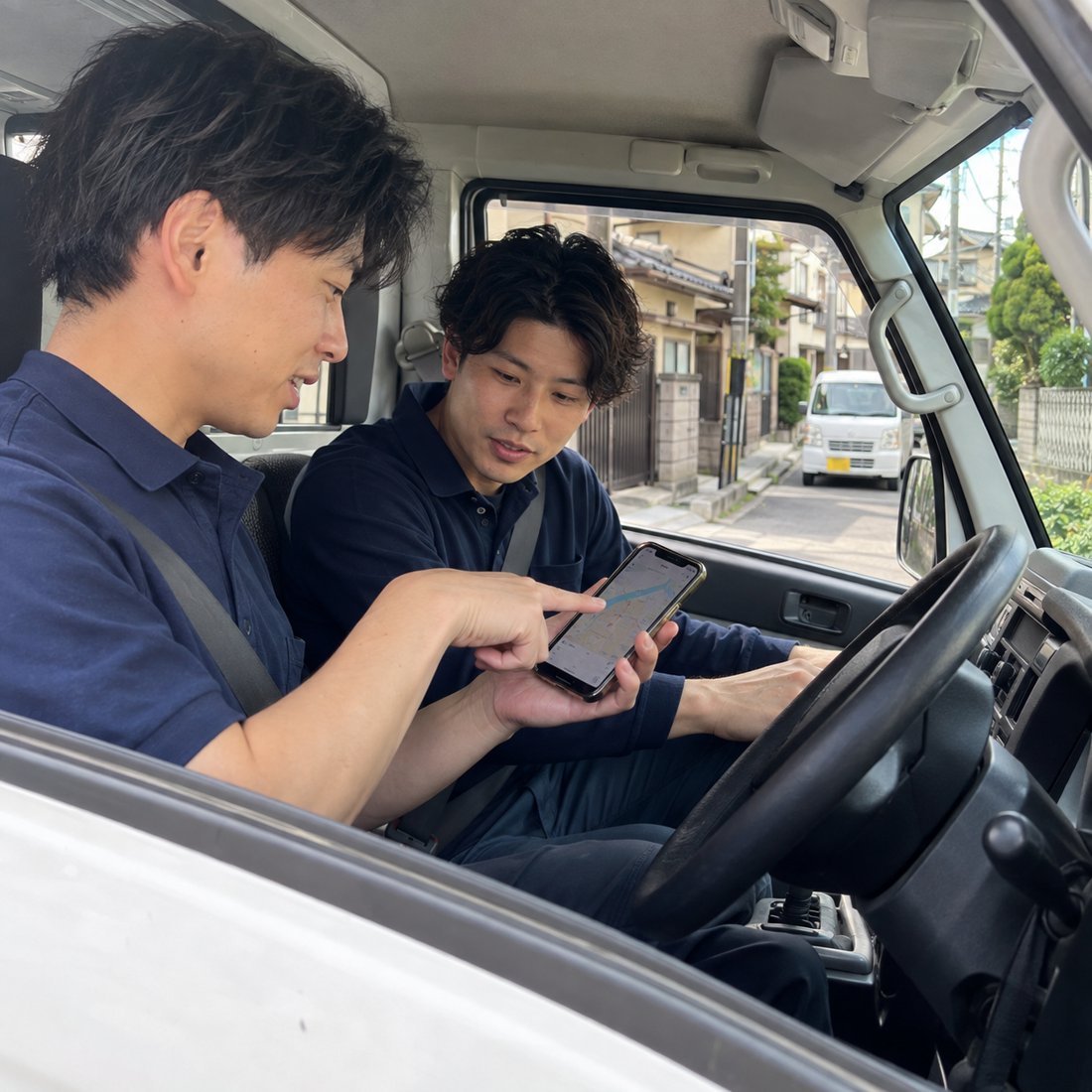 運転席で話す2人